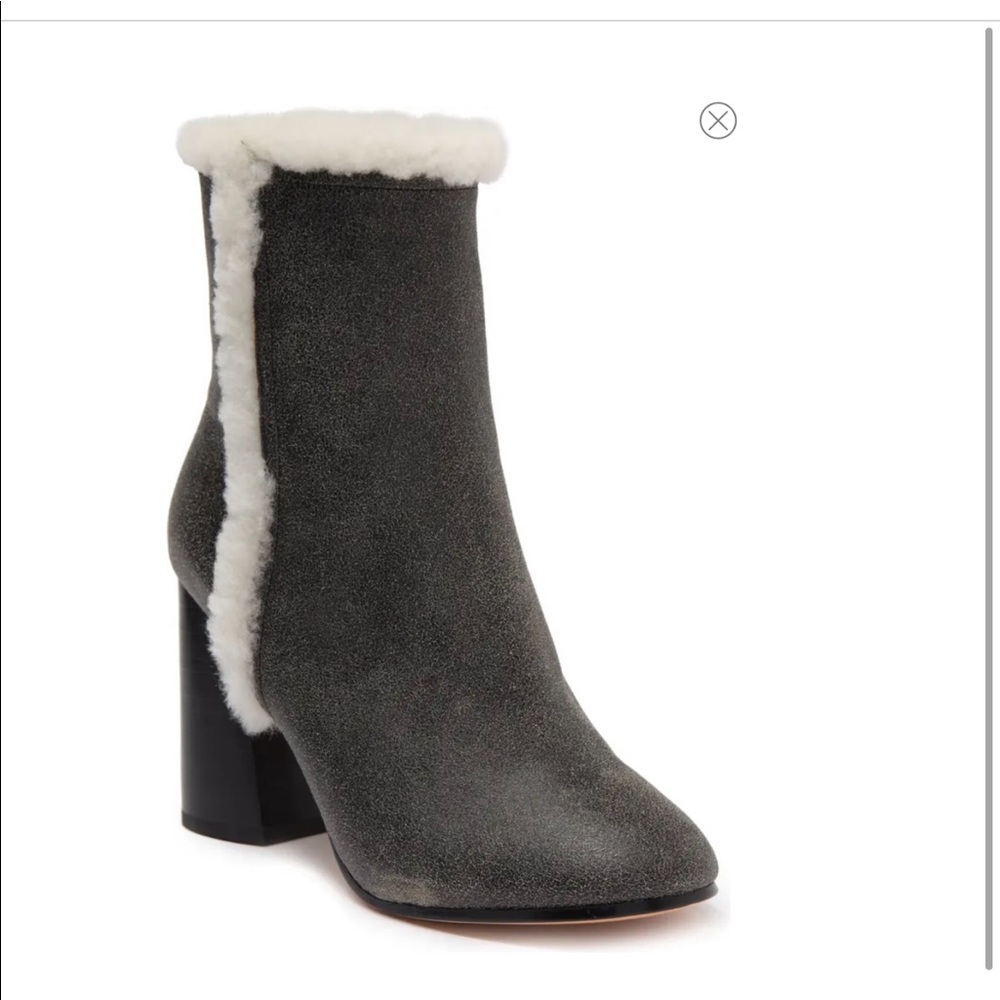 Joie Leather Bootie with Shearling Lining and Block Heel